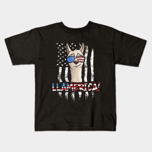 LLamerica American Flag LLama Pun Kids T-Shirt